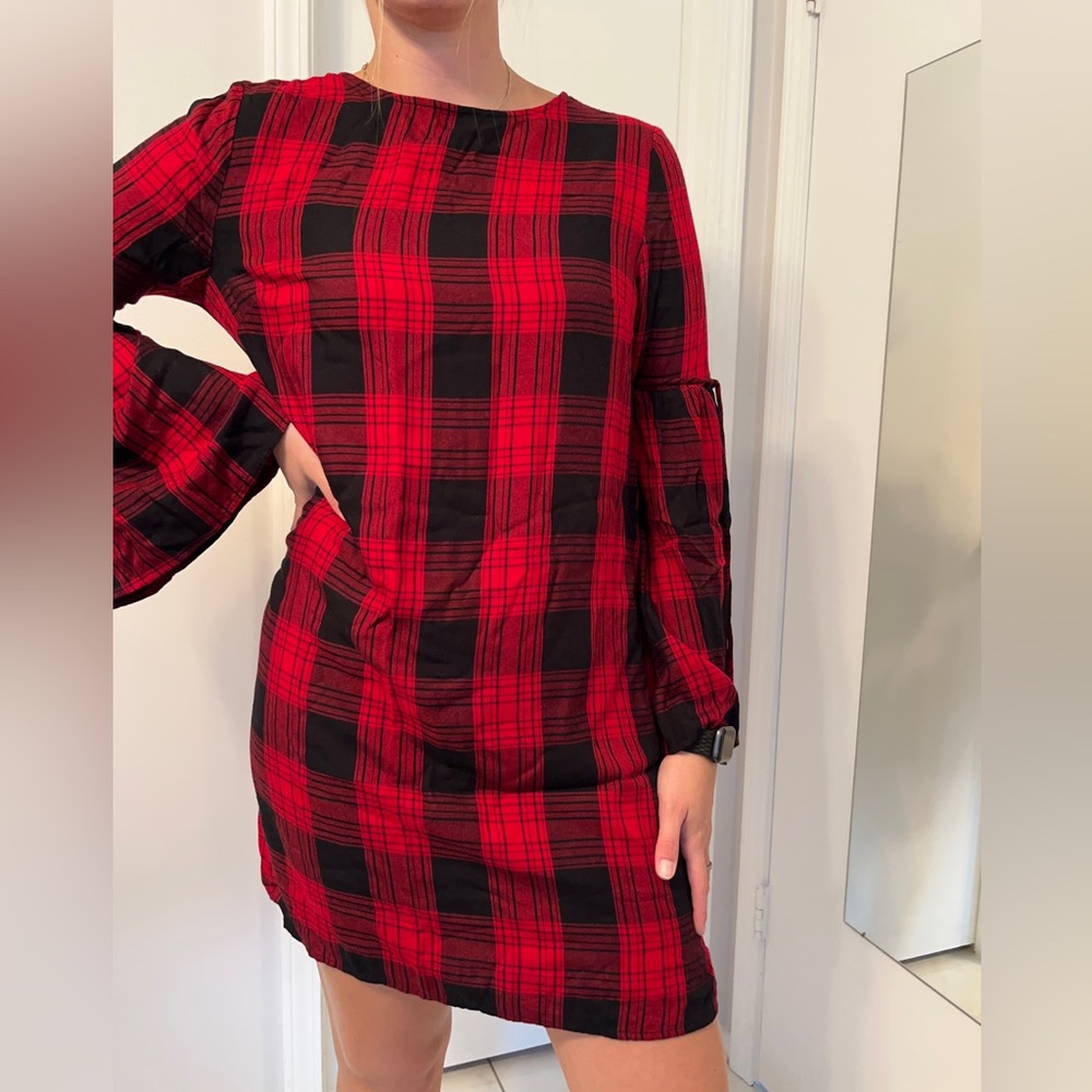 Red and Black Patterned Dress.